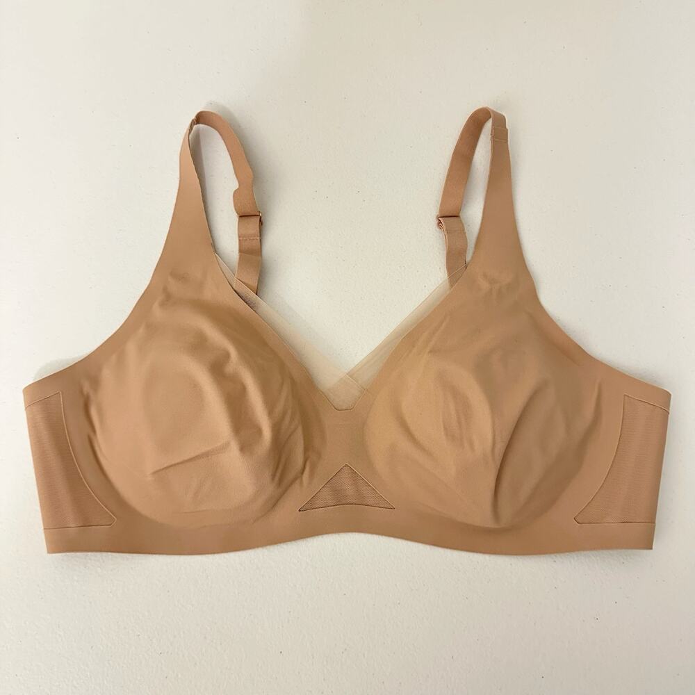HONEYLOVE CrossOver V-Neck Bra Sand Beige Seamless Wireless Lift Mesh